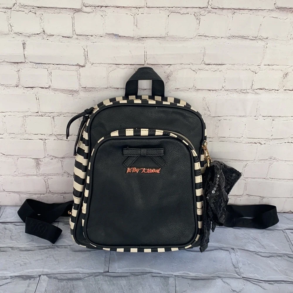 Betsey Johnson black striped backpack